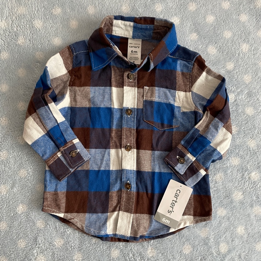 New Boys 6M flannel button down shirt